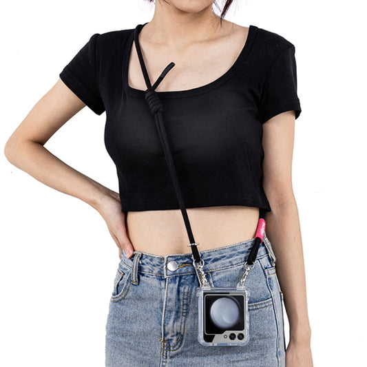 For Samsung Galaxy Z Flip5 GKK Airbag Hinge Full Coverage Phone Case with Crossbody Rope(Black)