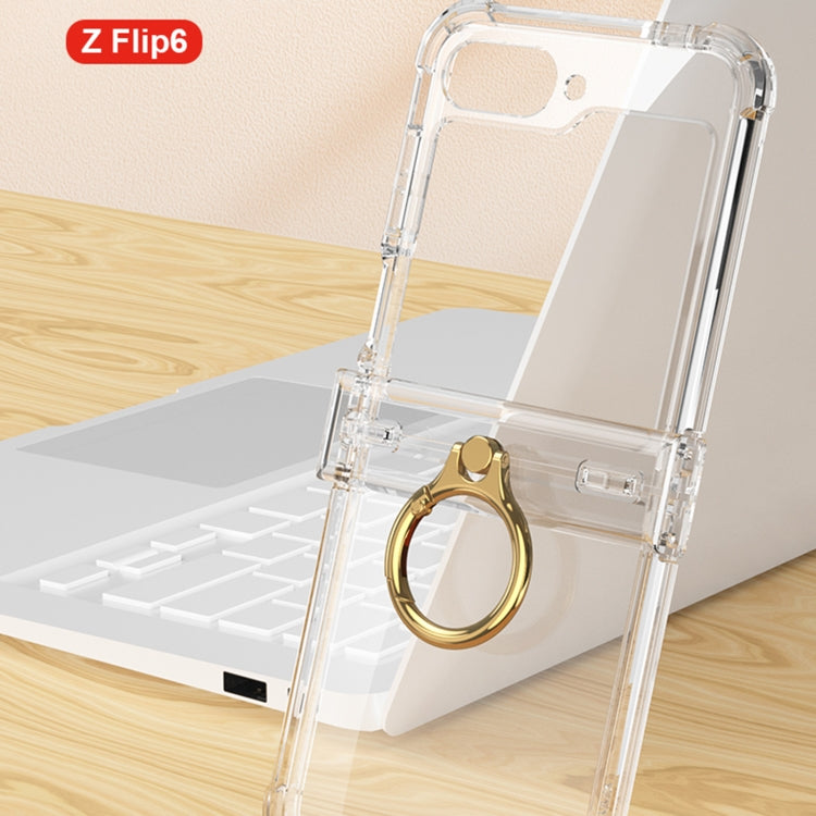 For Samsung Galaxy Z Flip6 / Flip7 FE GKK Clear Airbag Hinge Full Coverage Phone Case with Ring / Metal Chain(Silver)