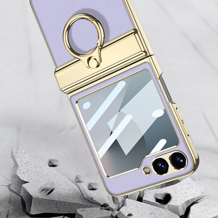 For Samsung Galaxy Z Flip6 / Flip7 FE GKK Integrated Electroplated Litchi Texture Leather Phone Case with Ring(Yellow)