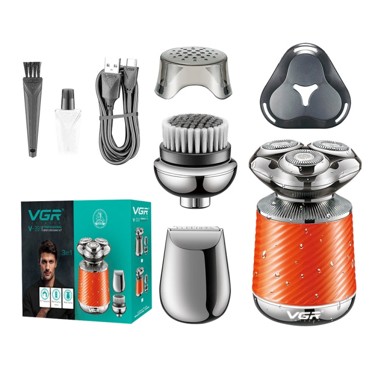 Rasoir intelligent flottant à trois têtes VGR V-391 5W USB 3 en 1 (Orange)