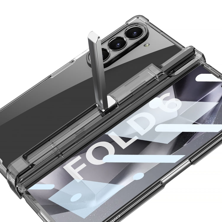 For Samsung Galaxy Z Fold6 GKK Integrated Airbag Hinge Full Coverage Phone Case with Holder / Pen Box, Not Included Pen(Black)