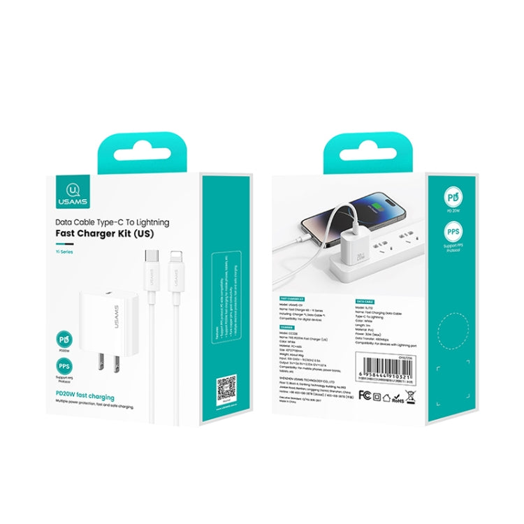 USAMS CC228 20W Fast Charging Charger Set, USB-C / Type-C to 8 Pin(US Plug)