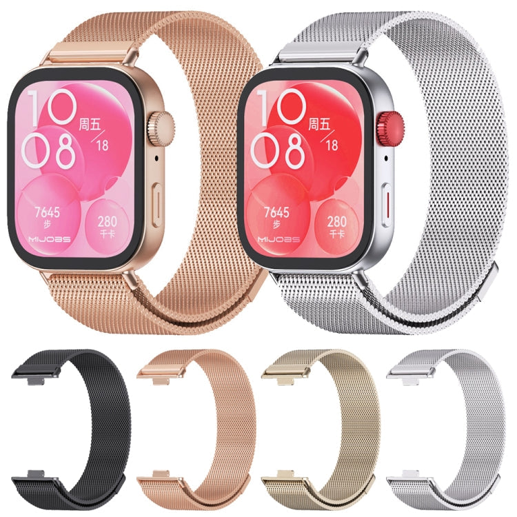 For Huawei Watch Fit3 MIJOBS Milan Magnetic Stainless Steel Watch Band(Light Gold)