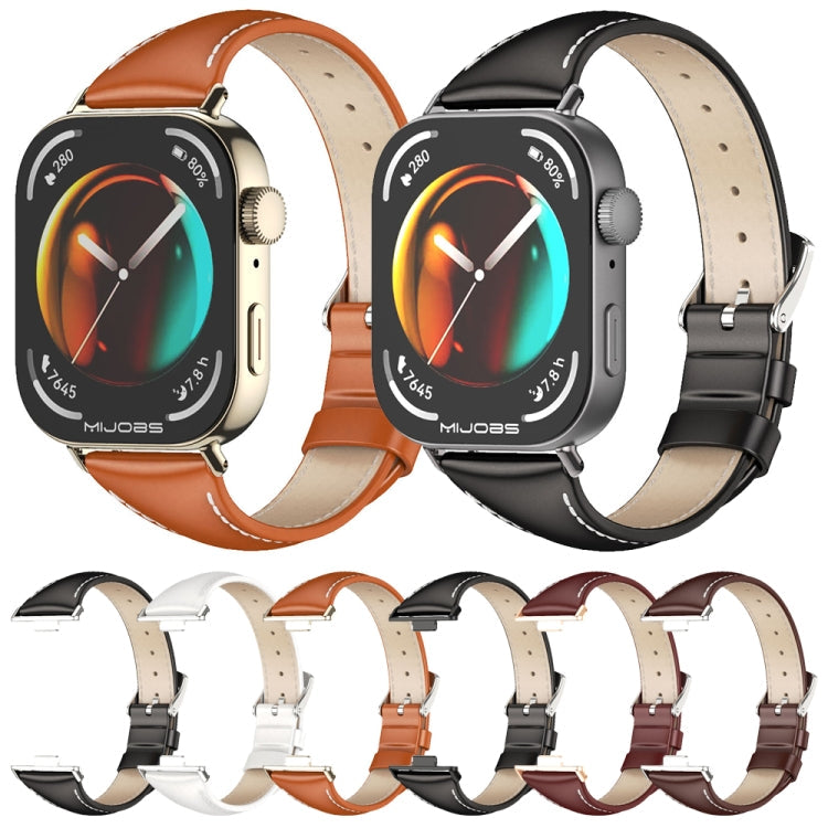 For Huawei Watch Fit3 MIJOBS Slim Genuine Leather Watch Band(White Light Gold)