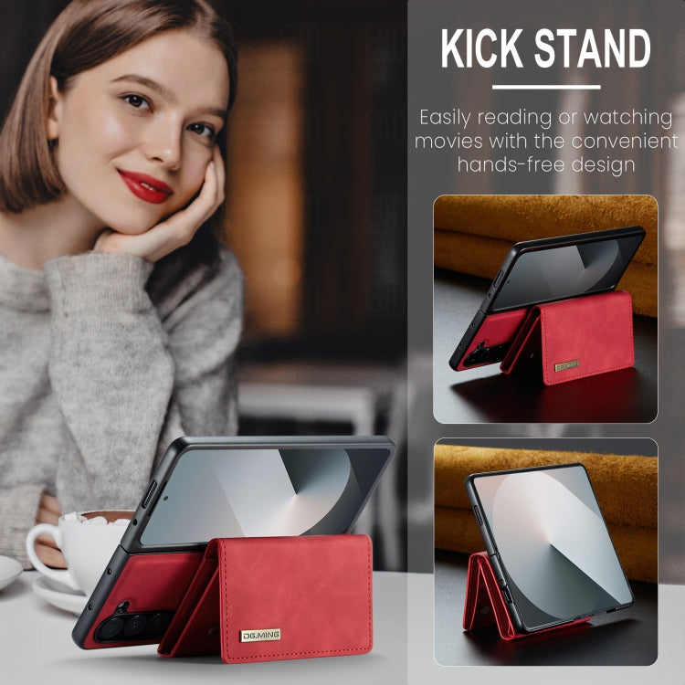 For Samsung Galaxy Z Fold6 DG.MING M1 Series 3-Fold Multi Card Wallet + Magnetic Phone Case(Red)