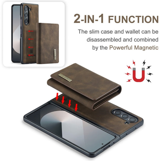 Pour Samsung Galaxy Z Fold6 DG.MING M1 Series Étui portefeuille multi-cartes 3 volets + coque magnétique (Café)