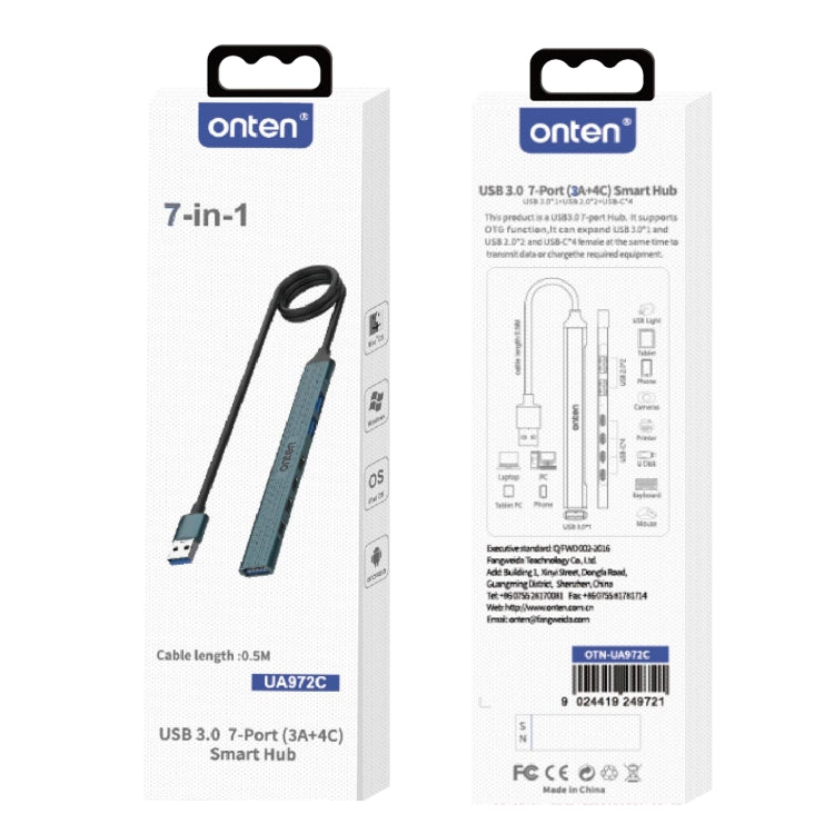 Onten UA972C 7 in 1 USB3.0 to USB3.0 + USB2.0x2 + Type-Cx4 HUB Docking Station(Pine Green)