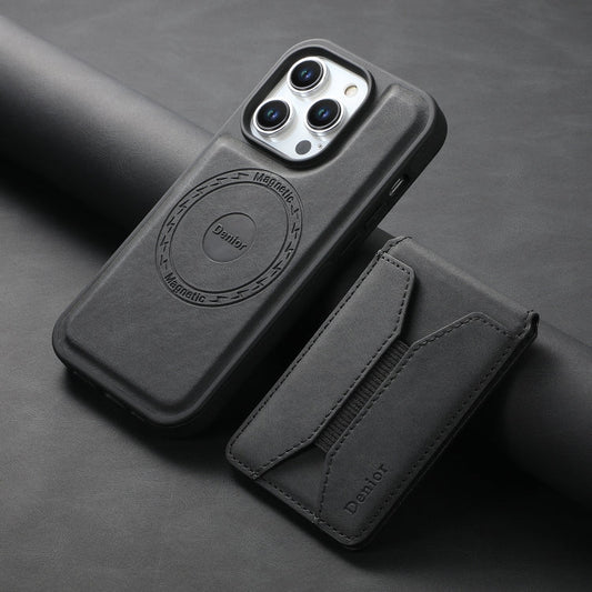 For iPhone 15 Plus / 14 Plus Denior D17 Skin Feel MagSafe Detachable Card Slot Phone Case(Black)