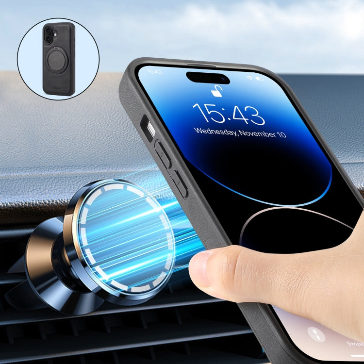 For iPhone 16 Plus Denior A14 Skin Feel Rotating Holder MagSafe Phone Case(Black)