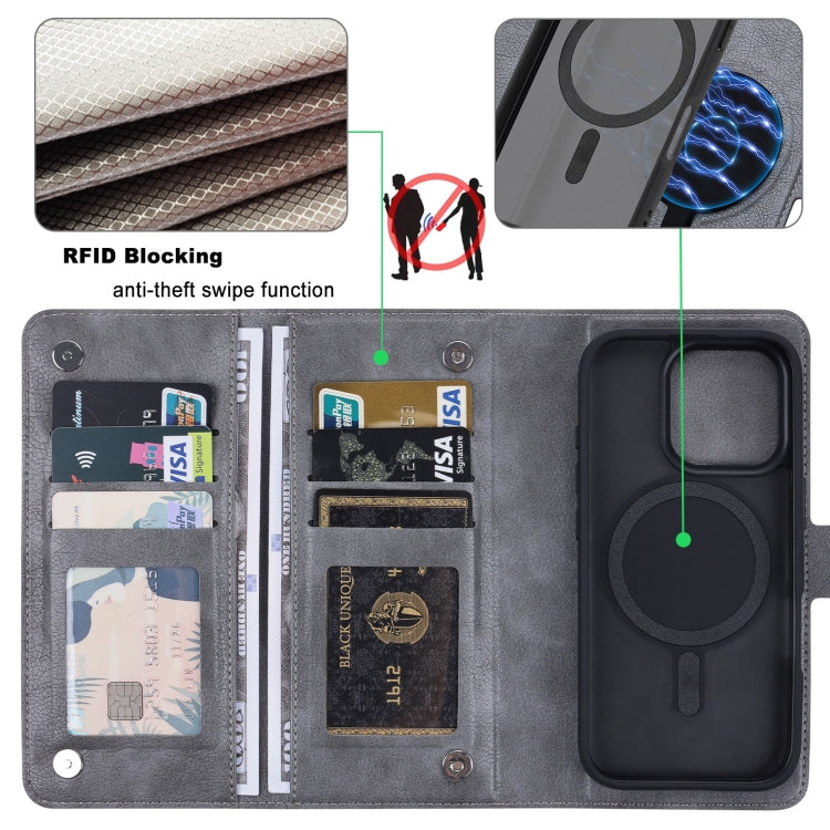 For iPhone 16 Pro ViLi GVA Series MagSafe Magnetic RFID Leather Phone Case(Grey)
