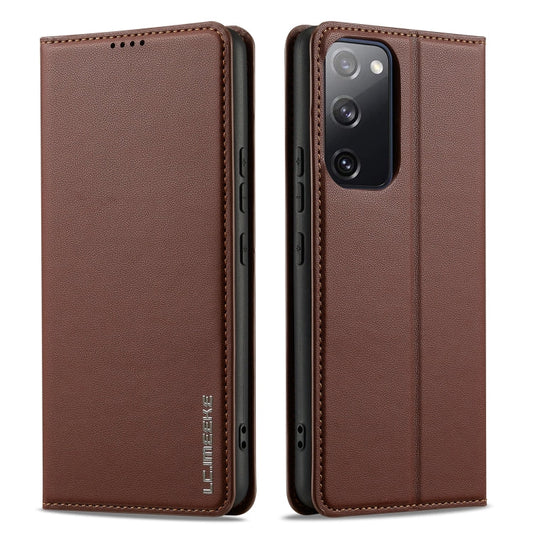 For Samsung Galaxy S20 FE LC.IMEEKE L1 Series Frosted Fine Texture PU Phone Case(Brown)