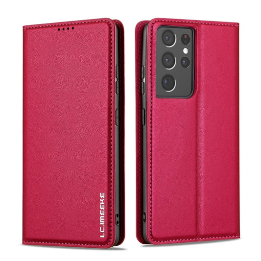 For Samsung Galaxy S21 Ultra 5G LC.IMEEKE L1 Series Frosted Fine Texture PU Phone Case(Red)