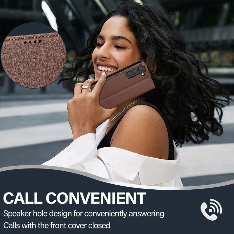 For Samsung Galaxy S22 5G LC.IMEEKE L1 Series Frosted Fine Texture PU Phone Case(Brown)