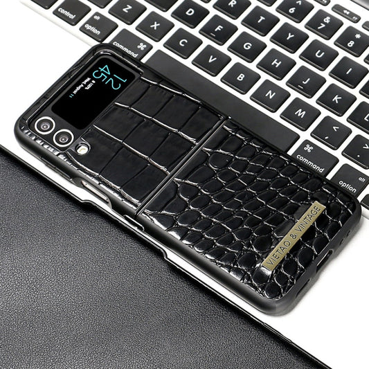 For Samsung Galaxy Z Flip4 VIETAO Crocodile Texture PU Leather Phone Case(Black)