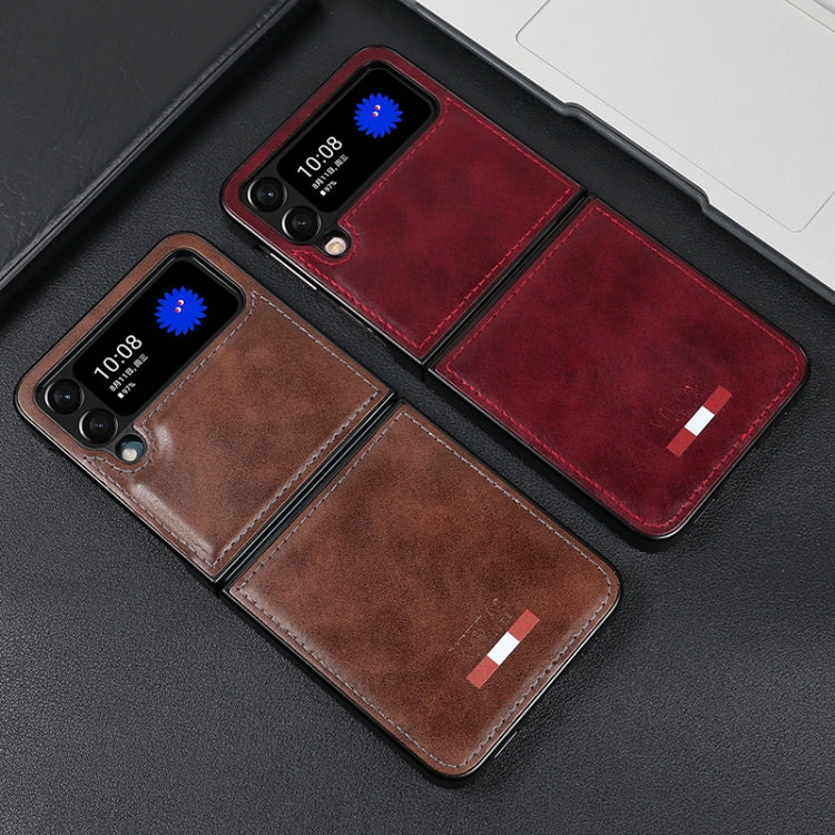 For Samsung Galaxy Z Flip3 5G VIETAO Plain Leather PU Phone Case(Brown)