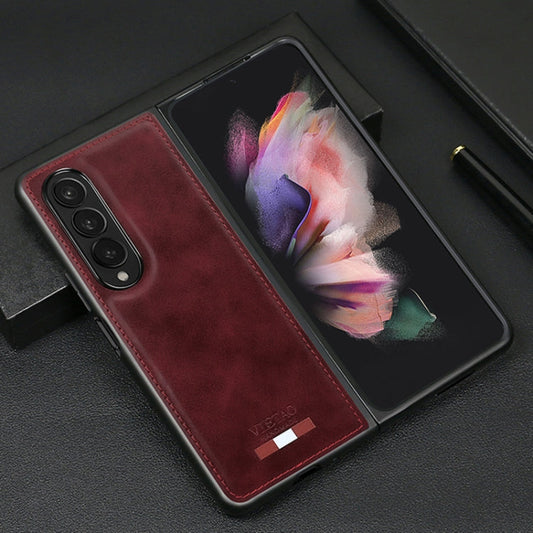 For Samsung Galaxy Z Fold4 VIETAO Plain Leather PU Phone Case(Red)
