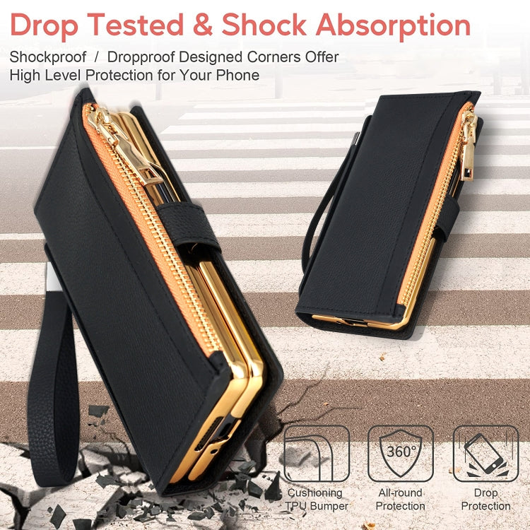 For Samsung Galaxy Z Fold6 VIETAO RFID Wallet Leather Phone Case with Wrist Strap(Blue)