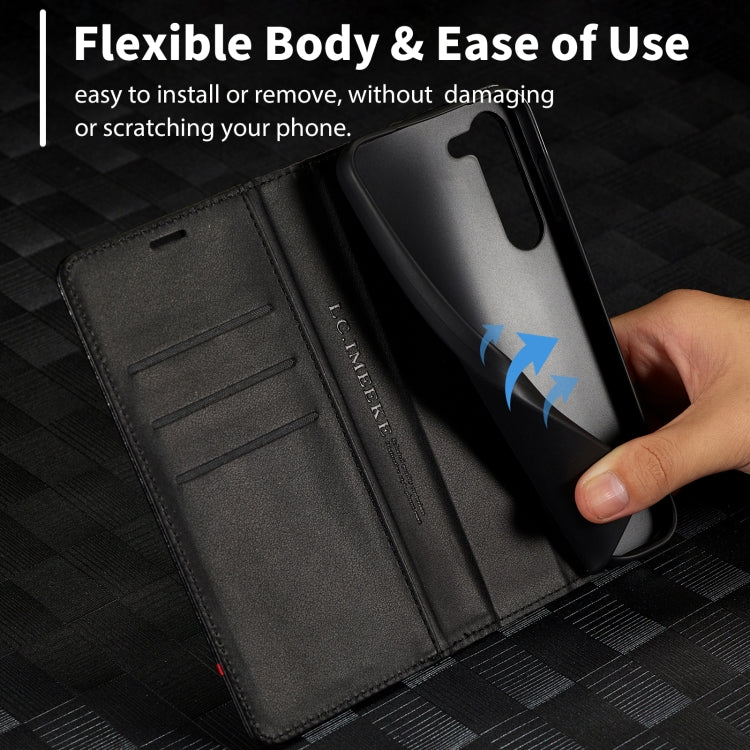 For Samsung Galaxy S25 5G LC.IMEEKE Carbon Fiber Leather Phone Case(Vertical Black)