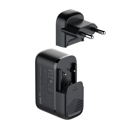 Chargeur LDNIO Q366 65W USB + double port Type-C avec câble de données USB-C / Type-C vers USB-C / Type-C de 1m, Type de prise : prise UE (noir)