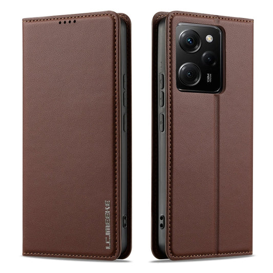 Pour coque de téléphone en PU texturé fin dépoli série L1 de LC.IMEEKE pour Xiaomi Poco X5 (marron)