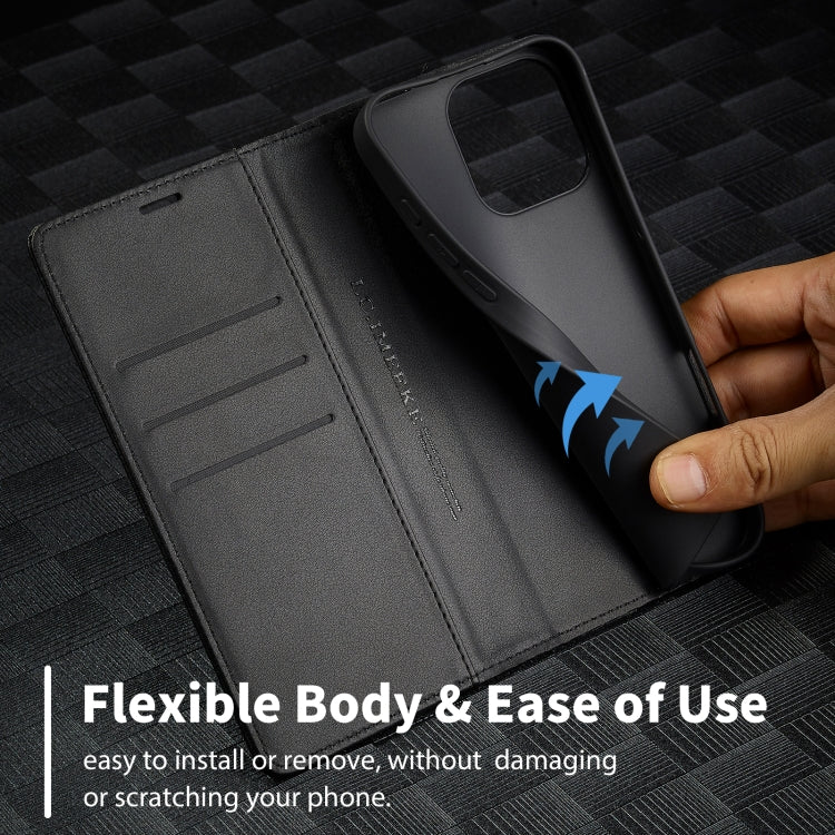 For iPhone 16 Pro Max LC.IMEEKE Carbon Fiber Leather Phone Case(Horizontal Black)