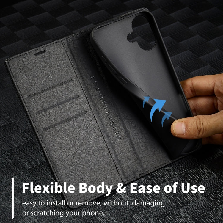 For iPhone 16 LC.IMEEKE Carbon Fiber Leather Phone Case(Vertical Black)