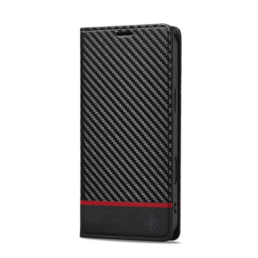 Pour iPhone 16 LC.IMEEKE Étui de téléphone en cuir fibre de carbone (noir horizontal)