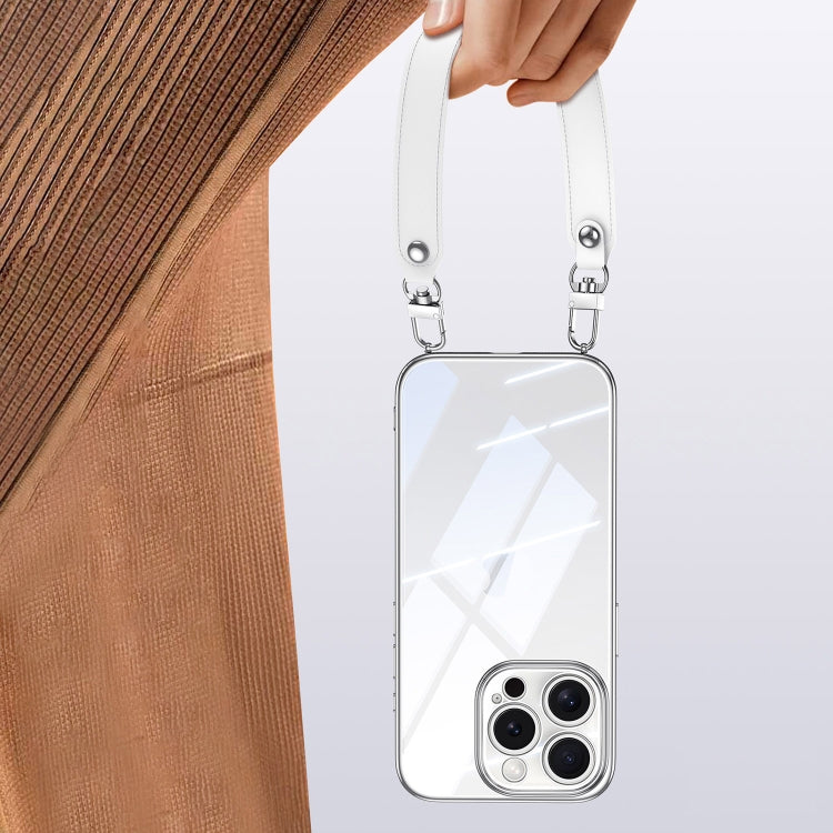 For iPhone 16 Plus SULADA Electroplated Clear TPU Soft Frame Phone Case with Wrist Strap(Black)