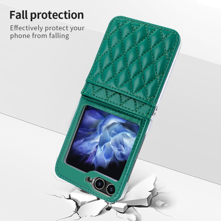 For Samsung Galaxy Z Flip6 / Flip7 FE VIETAO Rhombic Texture PU Card Slot Phone Case with Lanyard(Green)