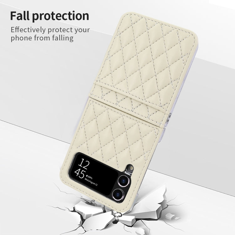 Pour Samsung Galaxy Z Flip4 VIETAO Étui de Téléphone en PU Texture Losange avec Fente pour Cartes et Lanière (Beige)