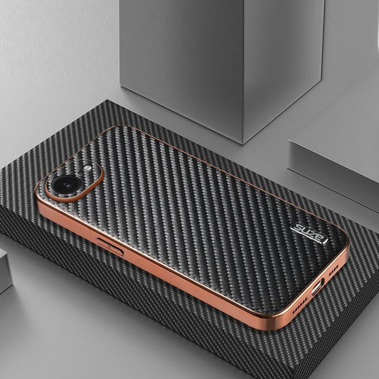 For iPhone 17e / 16e AZNS Electroplated Edge Carbon Fiber Texture Phone Case(Black)