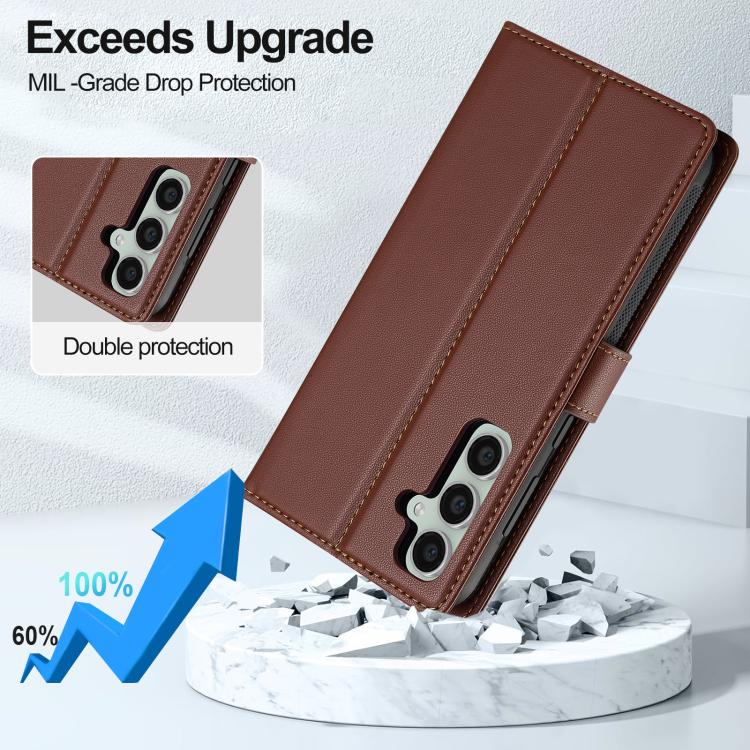 For Samsung Galaxy A56 5G LC.IMEEKE L2 Series Detachable Magsafe PU Phone Case with Lanyard(Brown)