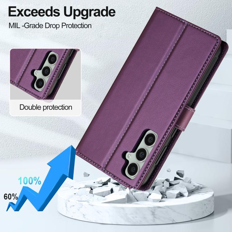 For Samsung Galaxy A36 5G LC.IMEEKE L2 Series Detachable Magsafe PU Phone Case with Lanyard(Purple)