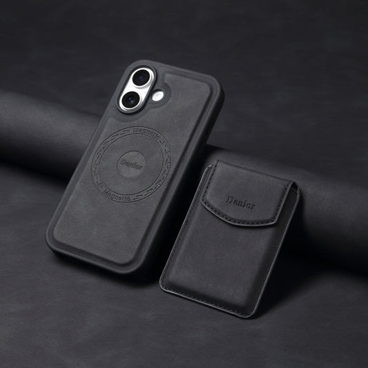 For iPhone 16 Plus Denior D19 Skin Feel MagSafe Detachable Card Slot Phone Case(Black)