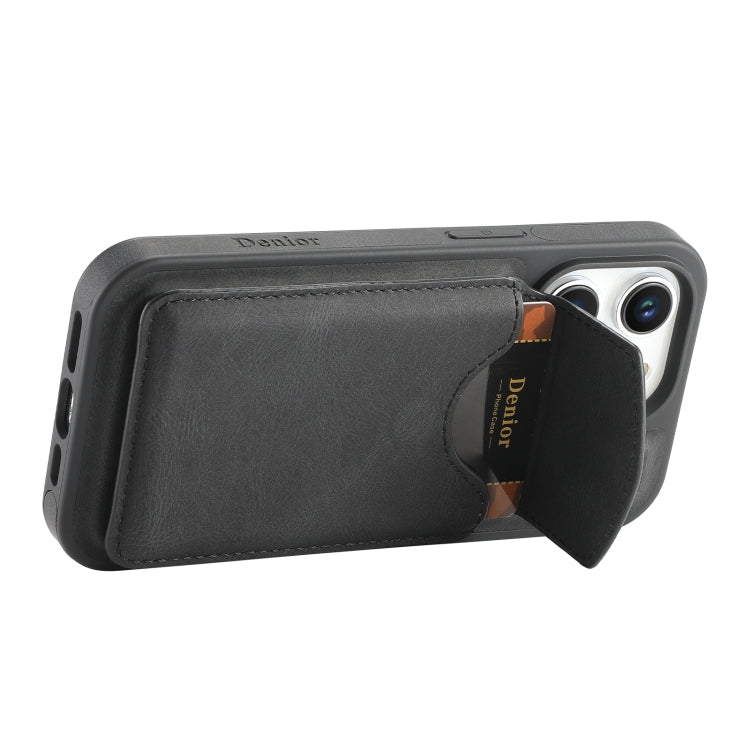 For iPhone 15 Pro Max Denior D19 Skin Feel MagSafe Detachable Card Slot Phone Case(Black)