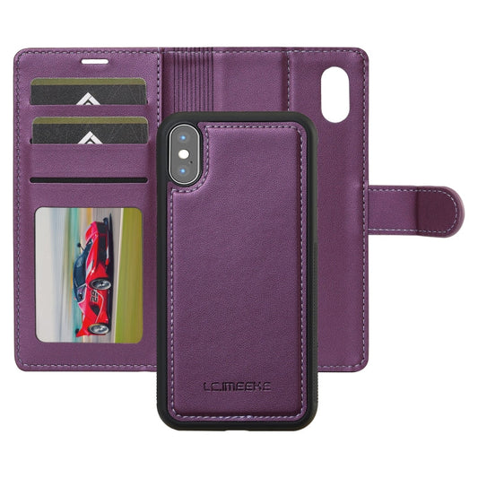 For iPhone X / XS LC.IMEEKE L2 Series Detachable Magsafe PU Phone Case with Lanyard(Purple)