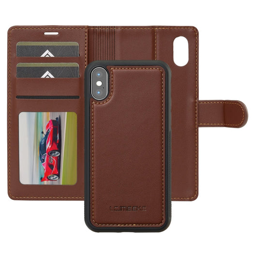 For iPhone XS Max LC.IMEEKE L2 Series Detachable Magsafe PU Phone Case with Lanyard(Brown)
