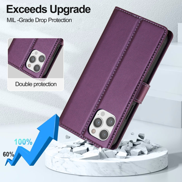 For iPhone 12 / 12 Pro LC.IMEEKE L2 Series Detachable Magsafe PU Phone Case with Lanyard(Purple)