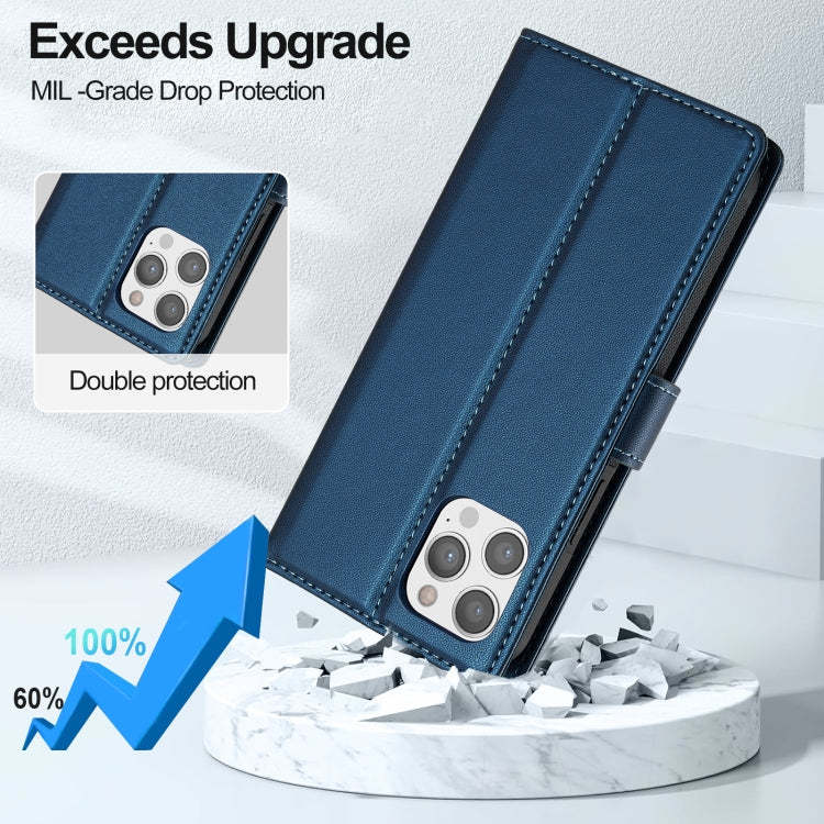 For iPhone 12 Pro Max LC.IMEEKE L2 Series Detachable Magsafe PU Phone Case with Lanyard(Blue)