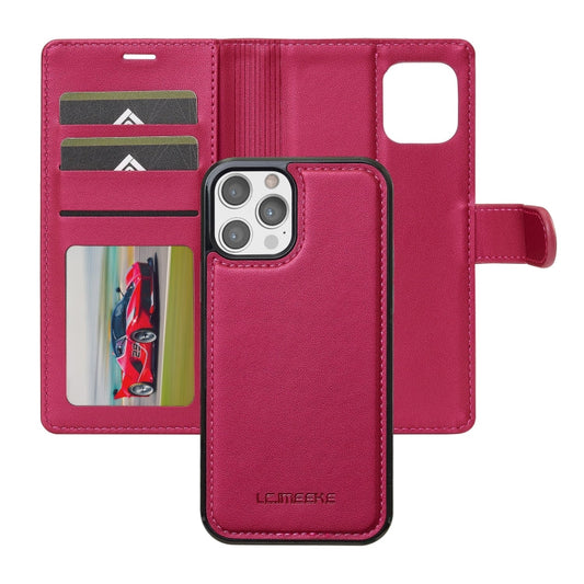 Pour iPhone 12 Pro Max LC.IMEEKE Étui de Téléphone en PU Détachable Série L2 avec Lanière (Rouge) Compatible Magsafe