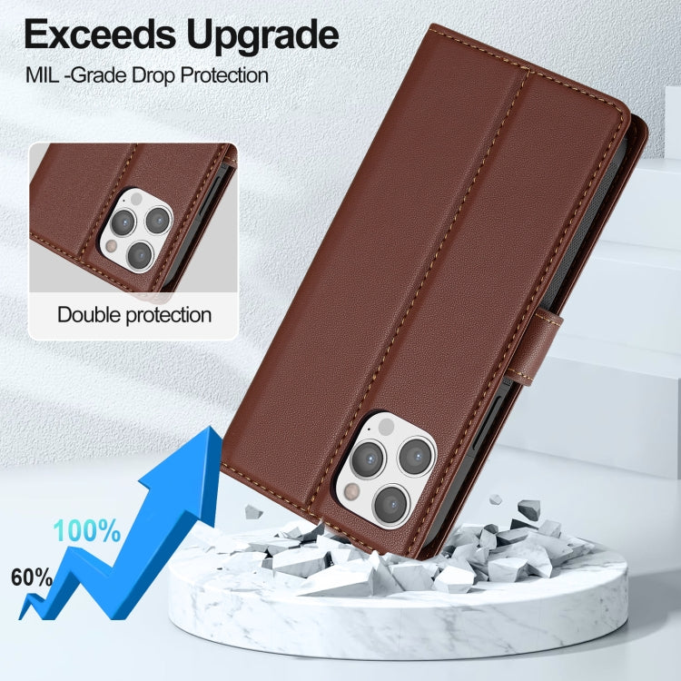 For iPhone 14 Pro Max LC.IMEEKE L2 Series Detachable Magsafe PU Phone Case with Lanyard(Brown)