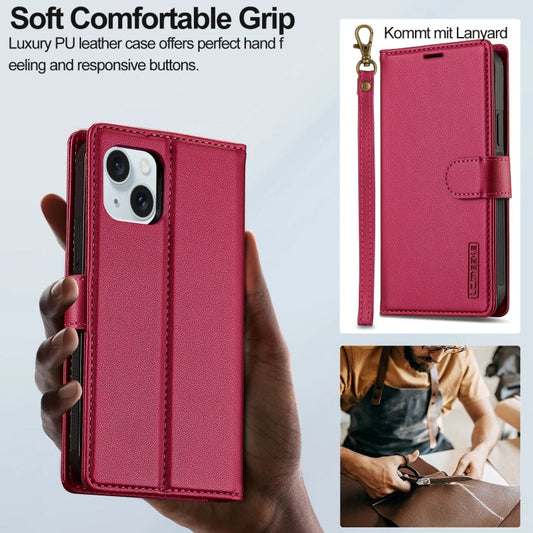 Pour iPhone 13 LC.IMEEKE Étui de téléphone en cuir PU détachable série L2 Magsafe avec cordon (rouge)