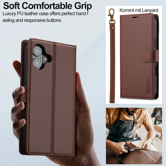 Pour iPhone 16 LC.IMEEKE Étui de téléphone en PU détachable série L2 Magsafe avec cordon (marron)
