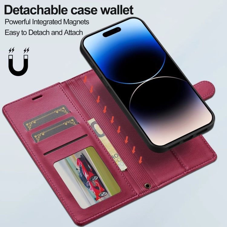 For iPhone 16 LC.IMEEKE L2 Series Detachable Magsafe PU Phone Case with Lanyard(Red)
