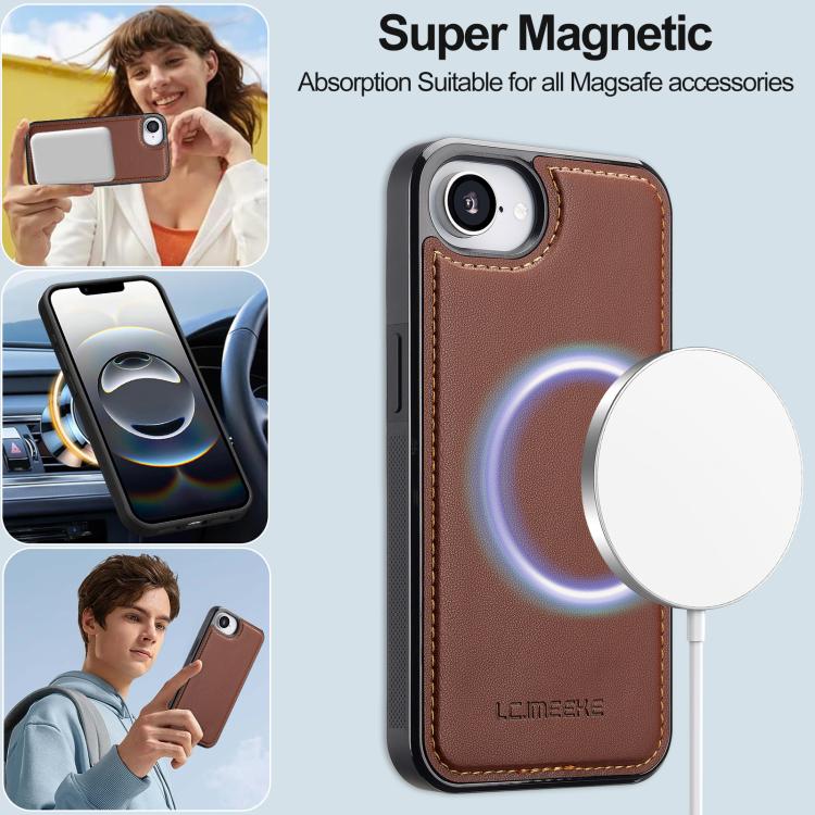For iPhone 16e / 17e LC.IMEEKE L2 Series Detachable Magsafe PU Phone Case with Lanyard(Brown)