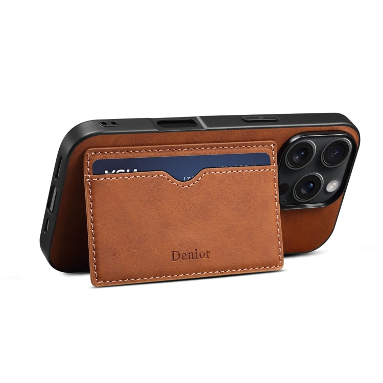 For iPhone 16 Pro Max Denior D08 PU Single Card Slot Holder Phone Case(Brown)