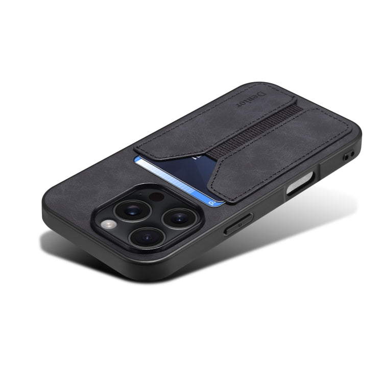 Pour iPhone 16 Pro Denior D07 DV Étui de téléphone à rabat en cuir PU avec fente pour carte élastique (Noir)
