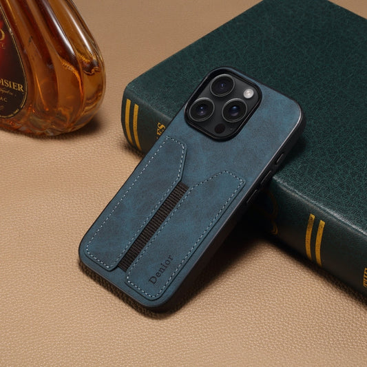 For iPhone 16 Pro Max Denior D07 DV Elastic Card Slot PU Back Cover Phone Case(Blue)