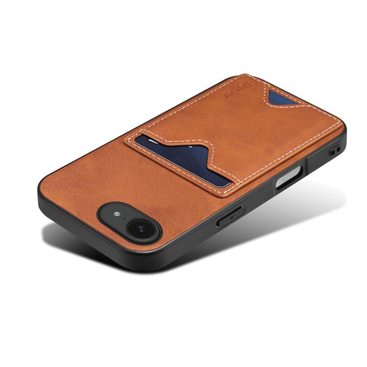 For iPhone 17e / 16e Denior D06 PU Back Cover Card Slot Holder Phone Case(Brown)