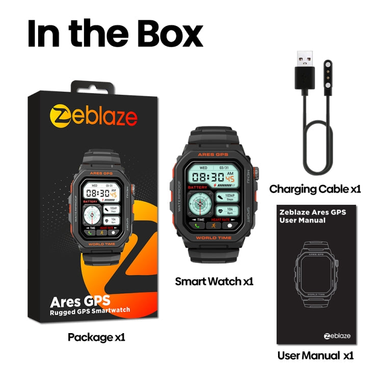 Zeblaze Ares GPS Montre Connectée Robuste GPS, Prise en Charge de la Fréquence Cardiaque / Oxymètre de Pouls Sanguin (Noir Lave)